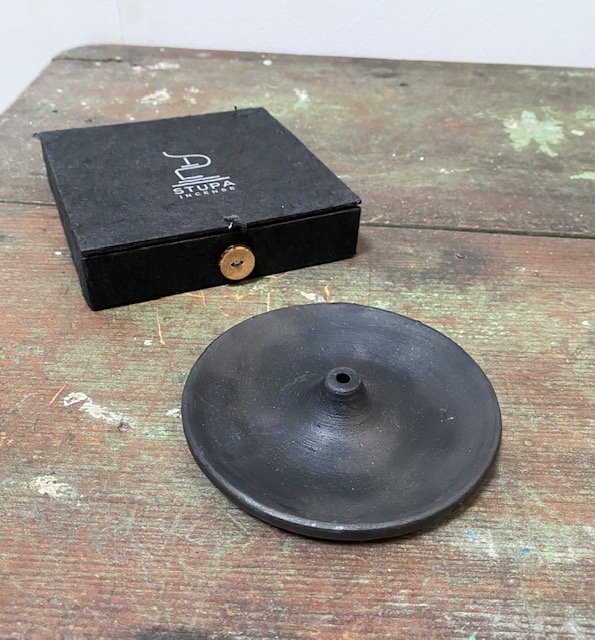 black ceramic incense holder