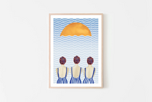 Load image into Gallery viewer, fairy floss design sunset swimmers watercolour print
