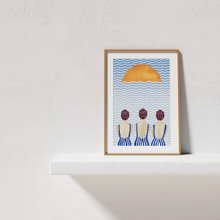 Load image into Gallery viewer, fairy floss design sunset swimmers watercolour print
