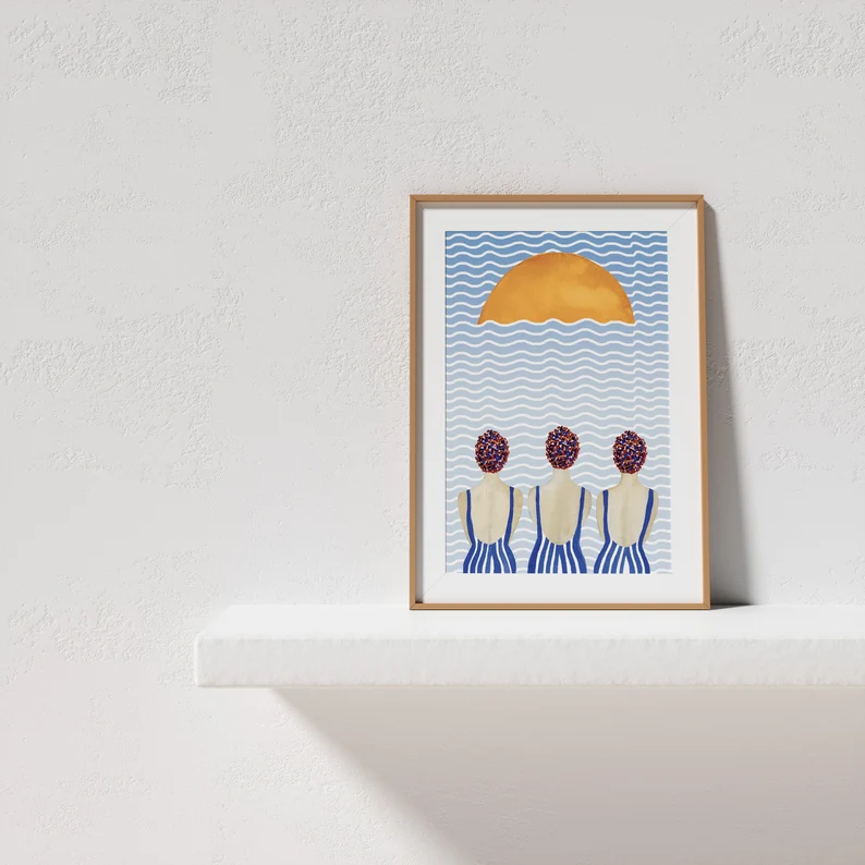 fairy floss design sunset swimmers watercolour print