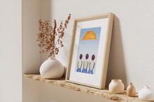 Load image into Gallery viewer, fairy floss design sunset swimmers watercolour print
